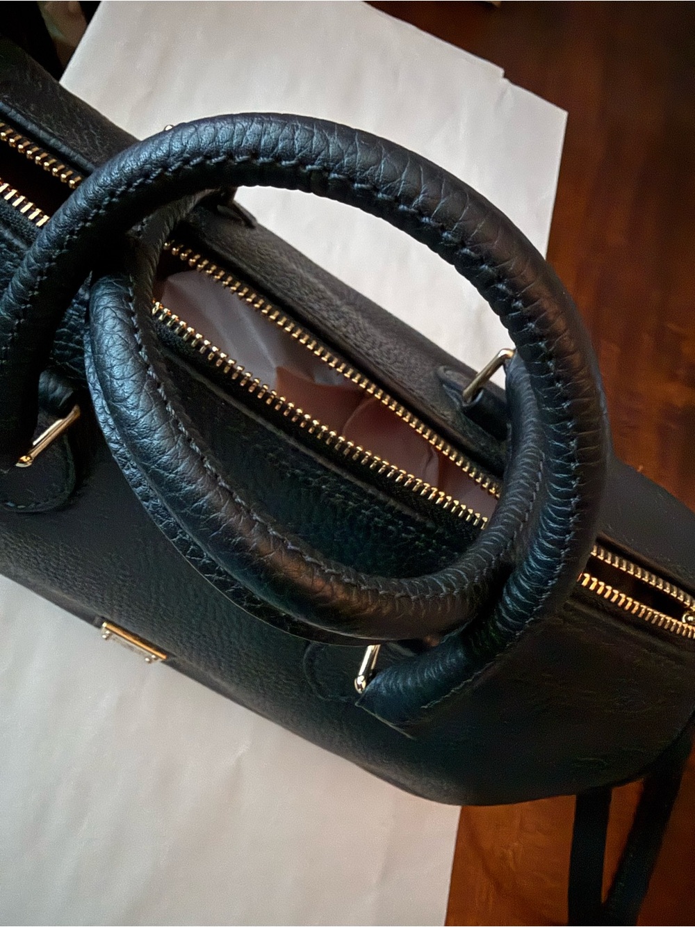 Dooney & Bourke Black Pebbled Leather Bowling Bag with Gold Hardware - Picture 5 of 9